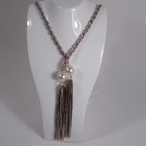 Necklace Silver Pearl Bead Chain Fringe Versatile